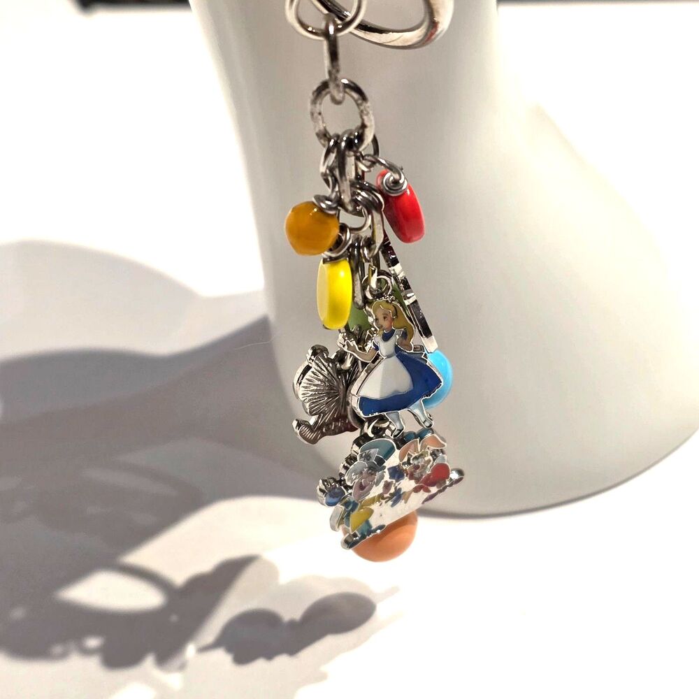 New Alice in Wonderland Bag Purse Charm Keychain w/ Disney Charms